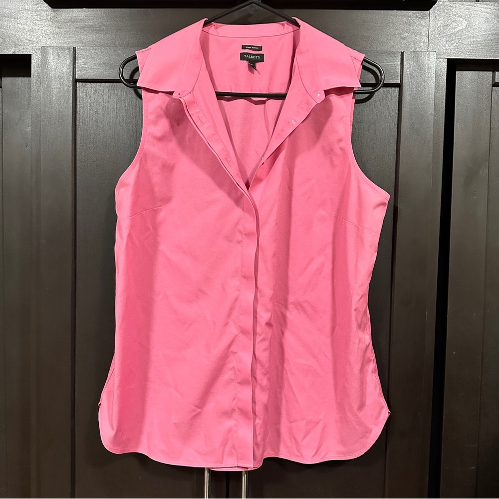 Talbots Pink Cotton Blend Button-Up Top Wrinkle Resistant. Size 12